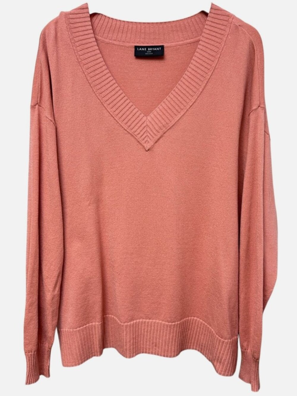 LANE BRYANT V-Neck Sweater Womens Plus Size 22/24 Pink Knit Pullover NWOT